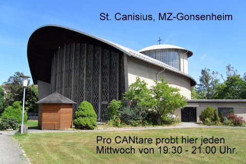 Per Klick siehst Du, wie Du nach St. Petrus Canisius in Gonsenheim kommst. Wir proben im Bonifatius-Gemeinderaum - rechts neben der Kirche.